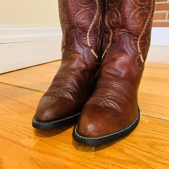 Vintage Justin Cowboy Boots Size 6 B Leather USA Made Western Rich Brown - Picture 7 of 16